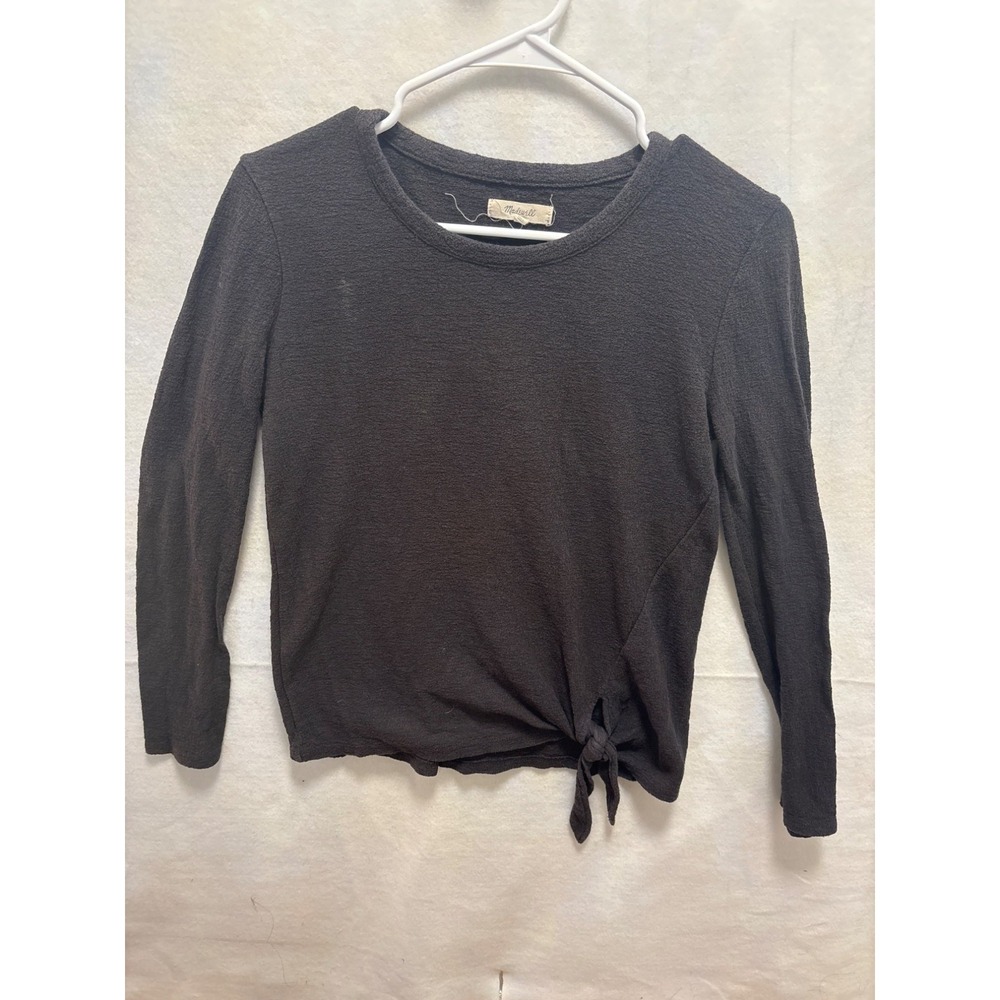 Madewell‎ Womens Black Long Sleeve Tie Front Top Size S Cotton Blend